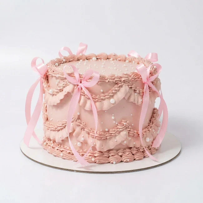 Vintage Pink Ribbon Cake