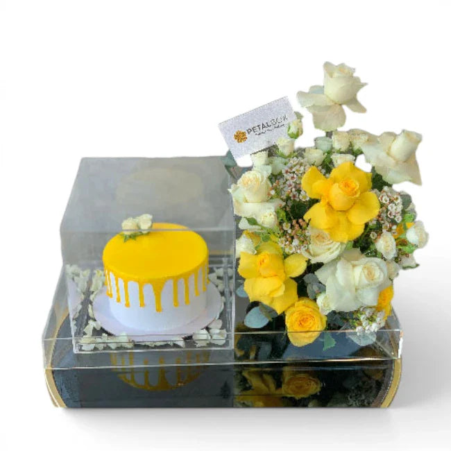 Yellow Theme Cake and Flower