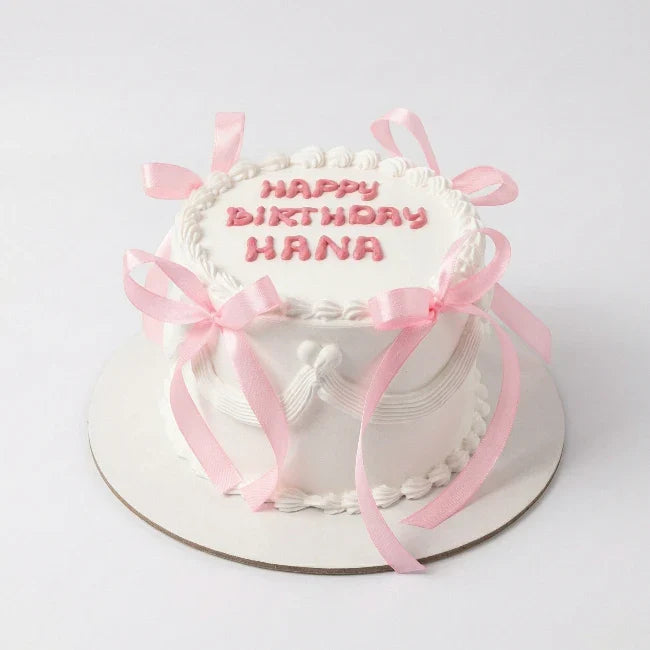 Fancy Ribbon Vintage White Cake