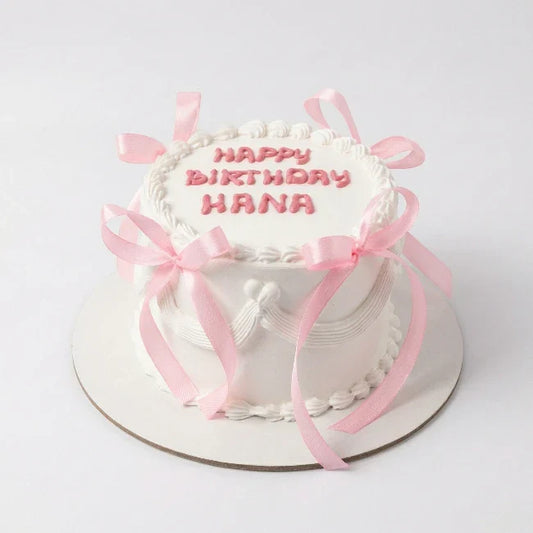 Fancy Ribbon Vintage White Cake
