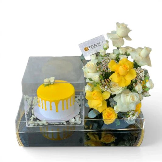 Yellow Theme Cake and Flower